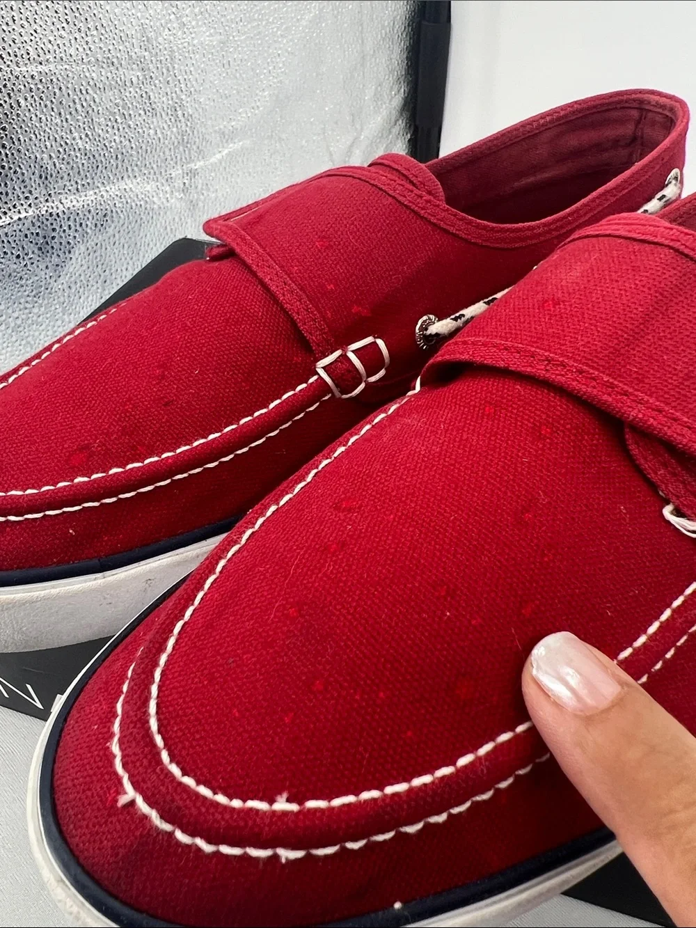 Nautica Men’s Red Canvas Slip-On Boat Shoes